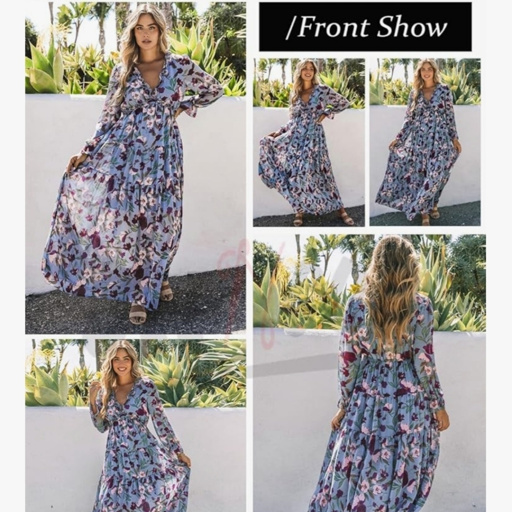 Floral Blue Maxi Dress - Picture 2 of 7